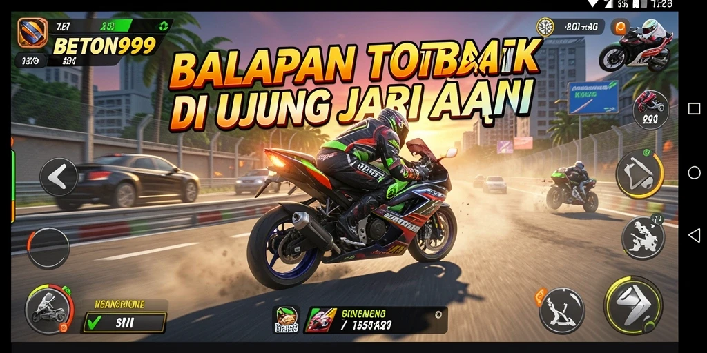 Tampilan gameplay BETON999 dengan balapan motor yang menegangkan dan menarik.