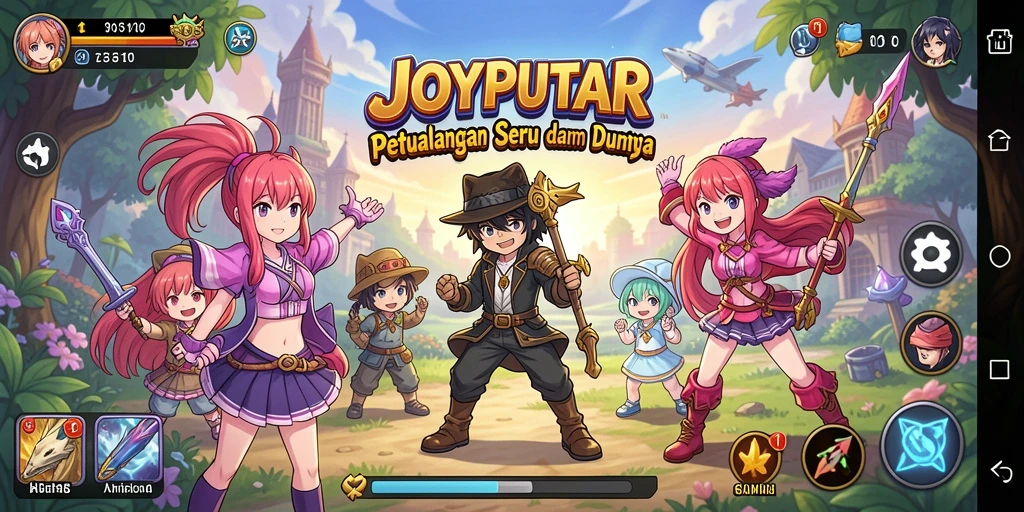 Tampilan utama gameplay JOYPUTAR menampilkan petualangan anime yang seru.