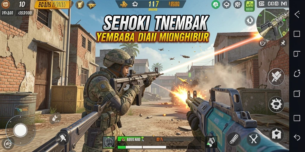 Screenshot SEHOKI menampilkan aksi tembak-menembak yang mendebarkan.